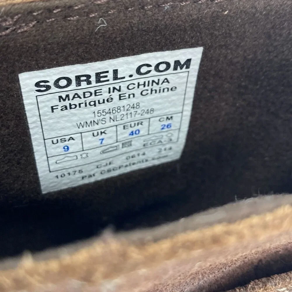 New Sorel‎ Toronto Mid Wedge Bootie Leather Brass Buckle -Brown size 9